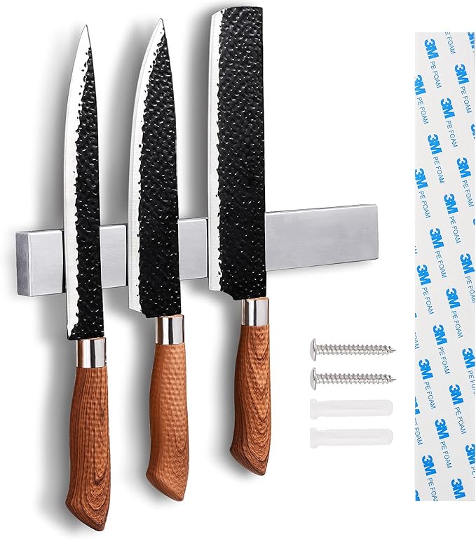 Knife Magnetic Strip - Upgraded 11.8 Inch Stainless Steel Magnetic Knife Holder for Wall with 3M Type, Magnet Knife Strip Bar Rack for Kitchen Utensil & Tool Holder