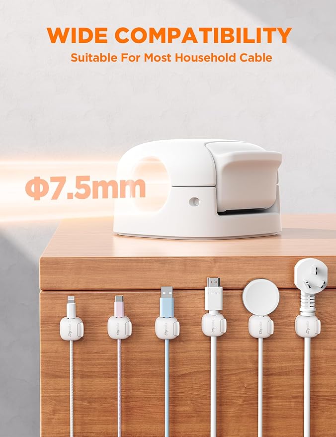 6Pack Cord Organizer, Chfeila Spring Cable Clips [1s Lock] Cable Management, Cute Cord Holder for Nightstand Home Office Desk Accessories Workspace, College Dorm Essentials Aesthetic Teen Room Decor