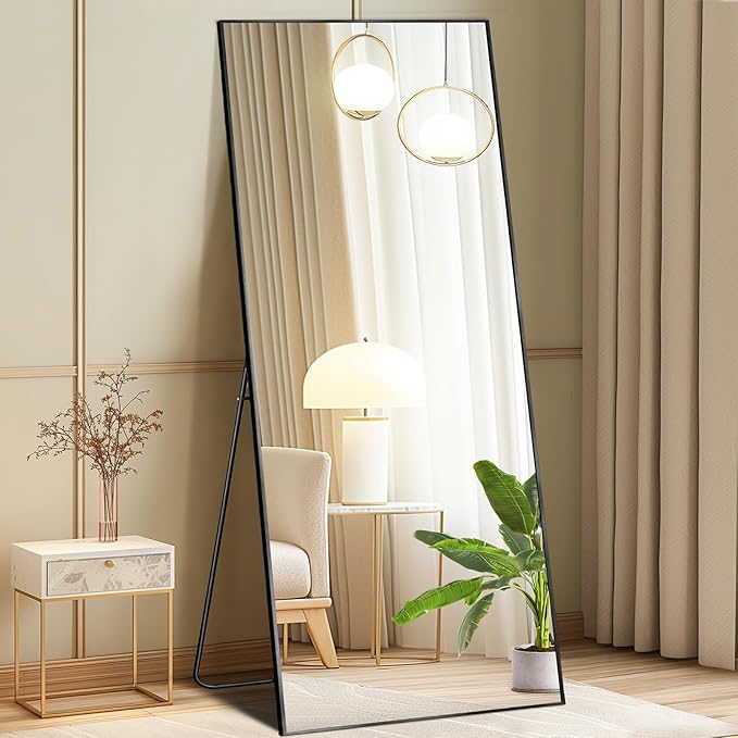 NEWBULIG 63.8"x20.8" Full Length Mirror, Full Body Floor Mirror with Aluminum Alloy Thin Frame, Wall or Standing Mirror for Bedroom, Living Room, Dressing Room, Black