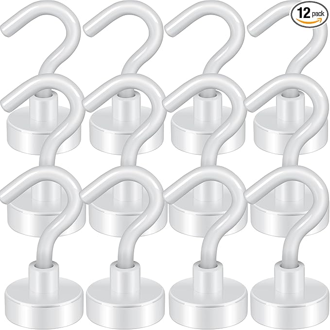 Neosmuk Magnetic Hooks, Heavy Duty 30lb+ Strong Magnet Hook for Cruise Cabins, Cruise Essentials 2026 for Hanging, Metal Wall Refrigerator Hangers (White, 12 Pack)