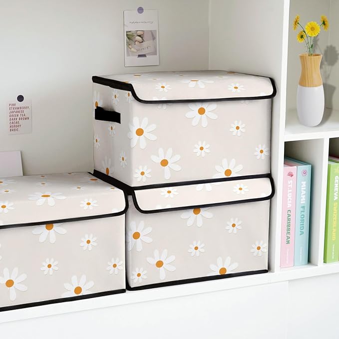 Stackable Storage Bins with Lids,Closet Organizers Fabric Box for Home and Office,Blanket Clothes Organizers,Under Bed Storage Containers 3 Pack