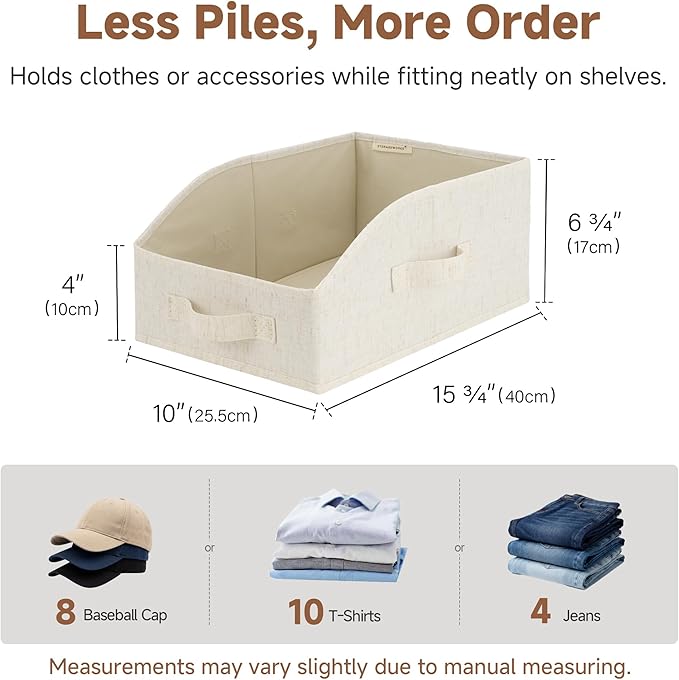 StorageWorks Closet Baskets for Organizing, Trapezoid Storage Bins, Linen Closet Organizers and Storage, Clothes Storage Baskets, Medium, Beige(Cotton-linen), 3-Pack