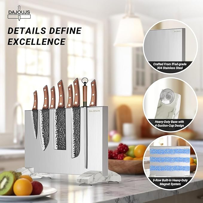 Nanbone Magnetic Knife Block, Magnetic Kitchen Knife Holder Stand with Strong Magnet Strip for Kitchen Counter, Stainless Steel Double-Sided Universal Knife Storage Rack Organizer Without Knives