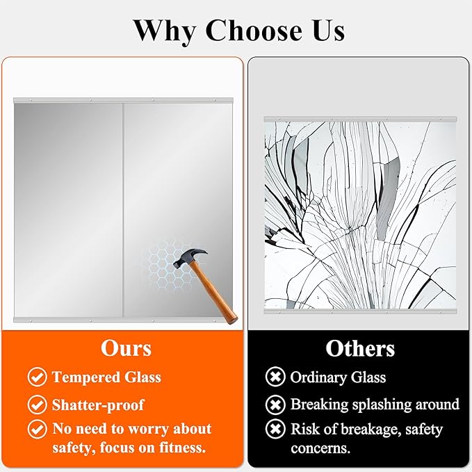 Ruomeng Home Gym Mirror, 55''x16''x2PCS Full Length, Large Frameless Body Mirror Tempered Glass for Gym, Workout, Yoga, Garage, Dance Studio