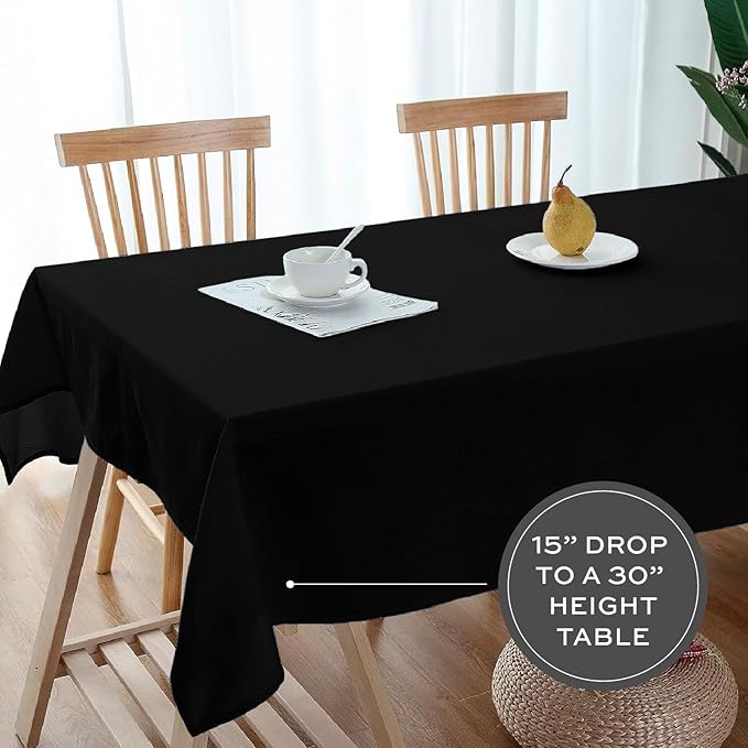 White Classic WEALUXE Black Table Cloths for 6 Foot Folding Tables [2 Pack, 60x102 Inches] Tablecloths Rectangular, Washable Linen Fabric Cloth