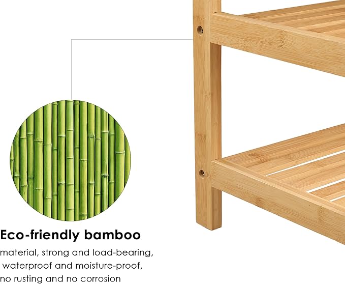 HIFIT 2-Tier Entryway Shoe Rack Bench with Storage, 36 in Bamboo Storage Bench with Padded Seat, Shoe Oiganizer Shelf for Entryway Mudroom Bathroom Hallway, Natural