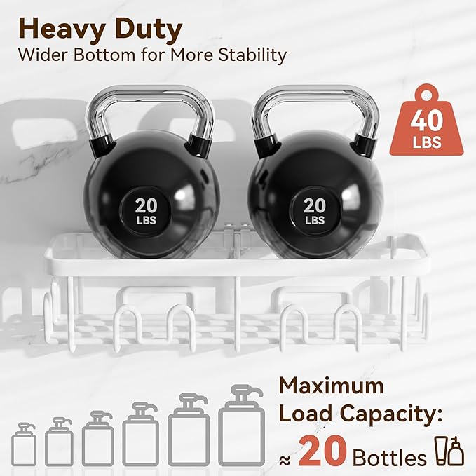 YASONIC Shower Caddy Adhesive 5-Pack, Rustproof Shower Organizer with Holder, No Drilling Shower Shelves for Inside Shower, Large Capacity Bathroom Organizers and Storage for Home & Renters, White