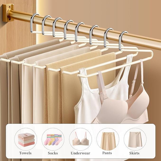 HUADYMEET 30 Pack Open Ended Metal Pant Hangers Non Slip, Slim Space Saving Clothes Hangers for Closet,Heavy Duty Strong Durable Hanger for Women,Men,Jean,Trousers,Shorts,Slacks,Skirts(Beige)