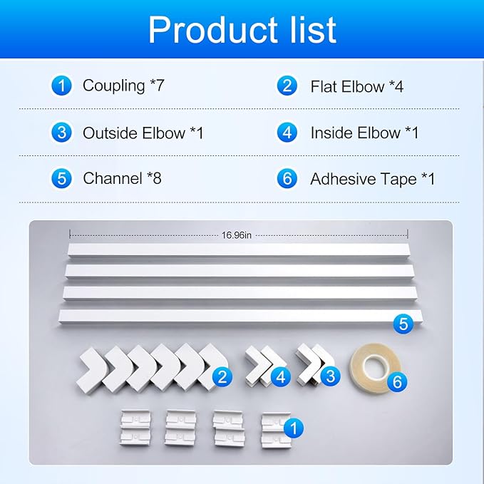 Cord Hider Kit, 128In One-Cord Covers for Wires on Wall, Premium Cable Management Wire Hiders for TV, Paintable Cable Raceway, 8 X L16.9 in X W0.6 X H0.4in, White