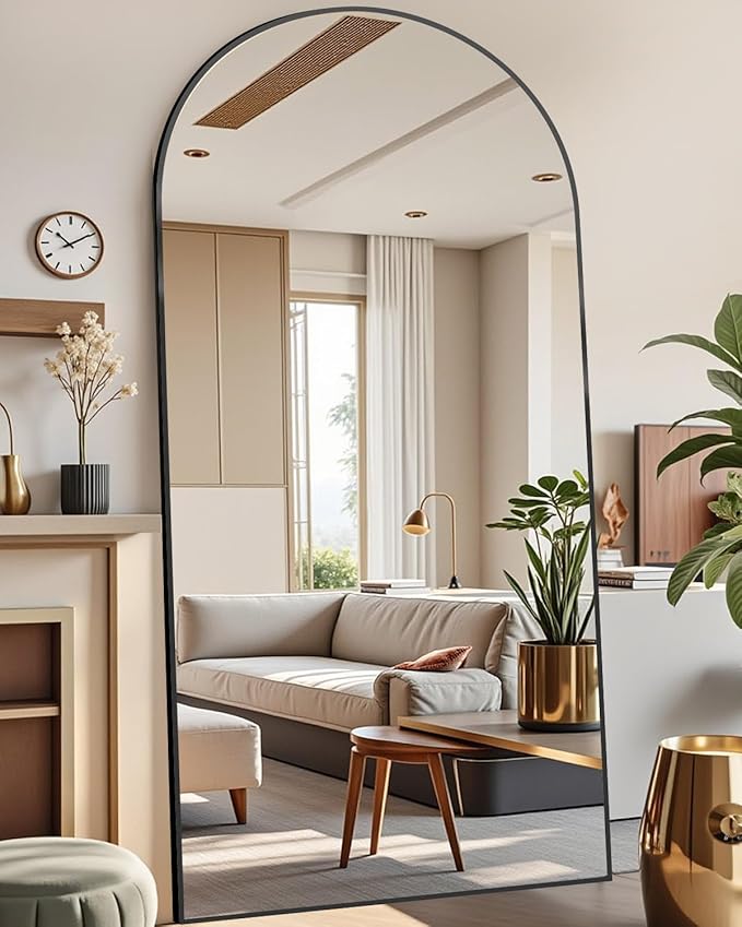 DMWOODFL 77"x38" Black Arched Full Length Mirror - Space-Saving Floor/Wall Mirror with Stand, Durable Aluminum Frame for Entryway, Dressing Room