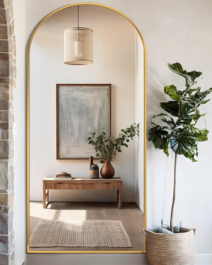 Full Length Mirror, Arched Floor Mirror Freestanding, Floor Standing Full Body Mirror with Stand for Bedroom, Hanging Mounted for Living Room Cloakroom