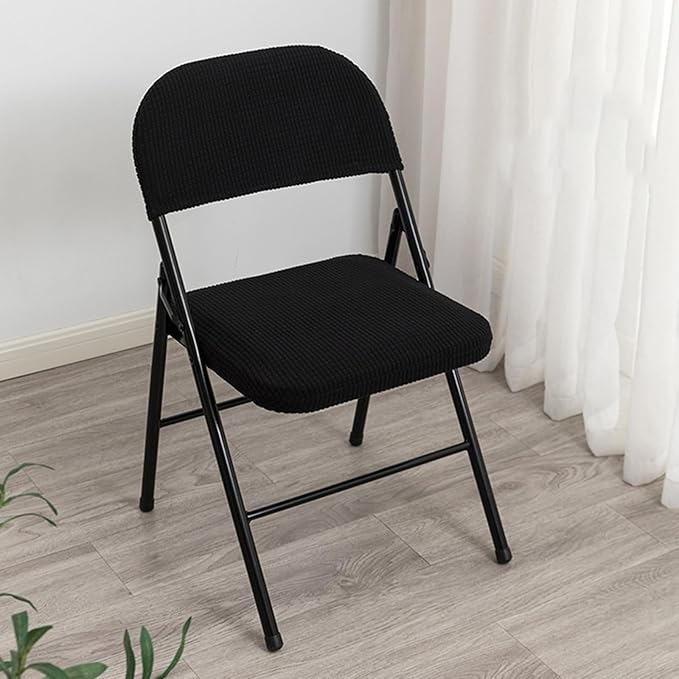 Dust-Proof Folding Chair Covers 2 Piece Set Backrest & Seat Cushion Cover for Office Meeting，Household，Computer，Party (Black, One Size)