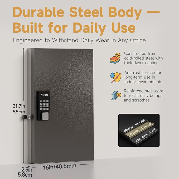 72 Key Key Lock Box Wall Mount, Smart Key Management Cabinet with App, Key Access Log Tracking, Digital Keypad, Bluetooth & WiFi Unlock (Sold Separately) for School, Office, Business