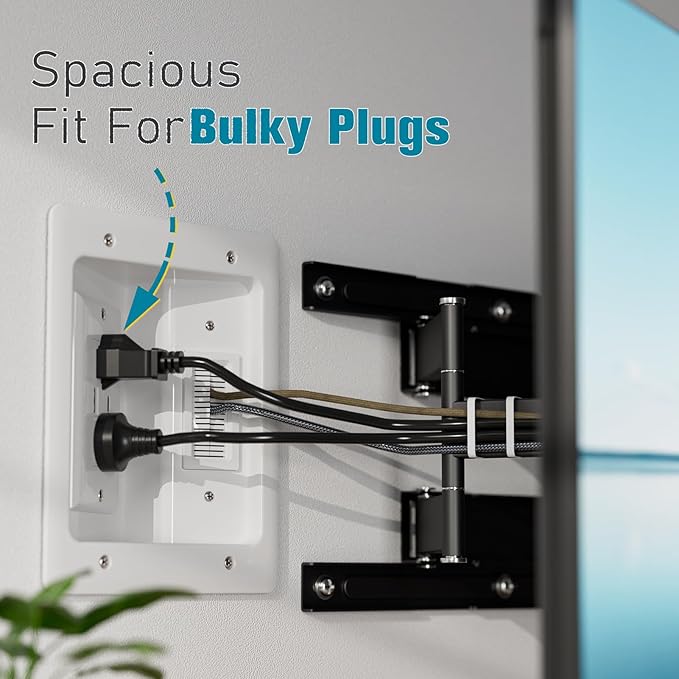 TV Cord Hider for Wall Mounted TV, in-Wall Cable Management Kit, Outlet Box– Dual Outlet Cord Hider with TypeC/USB Power Port & Low Voltage Support, Includes Drywall Saw, Template & Extension Cable