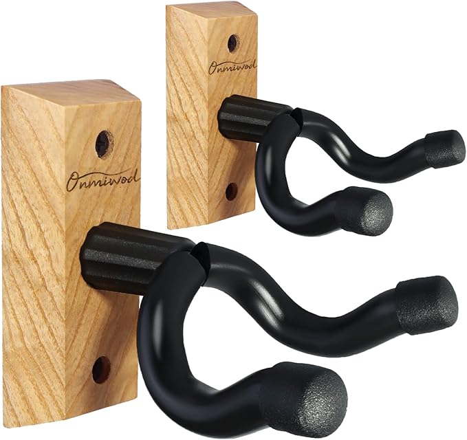 Onmiwod Guitar Wall Mount 2 Pack, Ash Hardwood Guitar Hanger, U-Shaped Guitar Wall Hanger Mount, Guitar Holder Hook Stand Wall for Acoustic, Electric Guitar, Banjo, Bass, for Guitar Player Men Boy