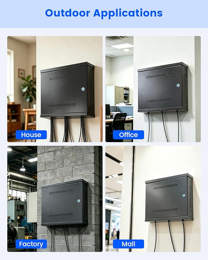 Heavy Duty DVR Lock Box & NVR Enclosure, Lockable Steel Cabinet for CCTV Security Systems, Wall Mount with Ventilation and Built-in Cable Management