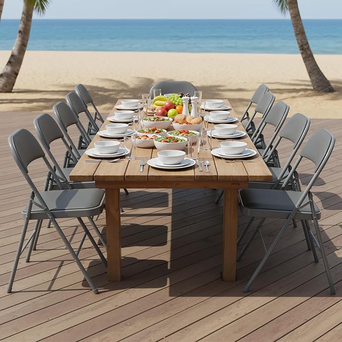 DUMOS 10 Pack Folding Chairs with Padded Cushion and Back - PU Leather Stackable Portable Dining Chairs Set, for Home and Office, Conference, Wedding, Party, Patio, Garden, for Indoor Outdoor, Grey