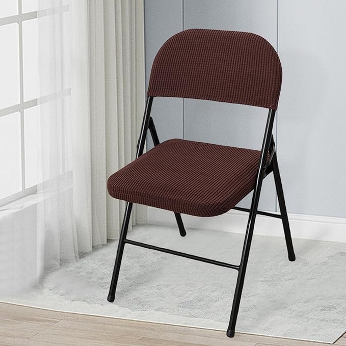 Dust-Proof Folding Chair Covers 2 Piece Set Backrest & Seat Cushion Cover for Office Meeting，Household，Computer，Party (Light Brown, One Size)