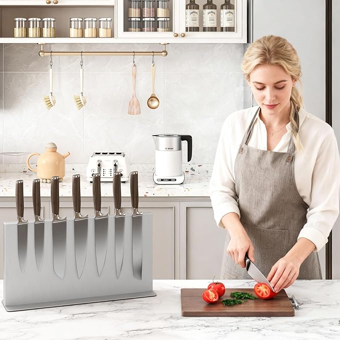 THMINS Large Magnetic Knife Block Stainless Steel Double-Sided Magnetic Knife Holder, Universal Multi-function Display Rack for Kitchen Counter