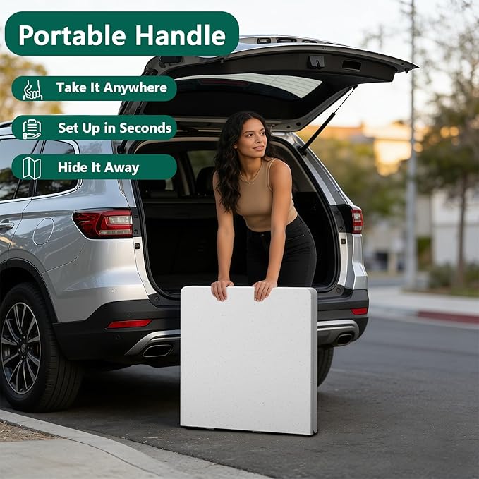 4ft Folding Table with Adjustable Height, Heavy Duty Fold-in-Half Plastic Table with Steel Legs, Portable for Indoor, Outdoor, Picnic, Camping, Dining, Party, (Plastic White)