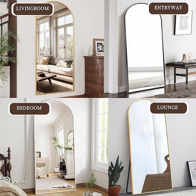 OGCAU 76"x34" Arched Full Length Mirror, Hanging Leaning or Standing Full Body Mirror, Wall Mounted Mirror with Aluminum Frame for Living Room, Bedroom or Cloakroom (White)