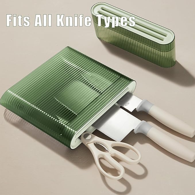 Knife Holder for Wall, Knife Storage Wall Mounted No Drill, Universal Knife Holder with 2 Long Slot for Fruit/Kitchen/Boning Knife and Kitchen Scissors, Load 2.5KG, Green Nordic Minimalist