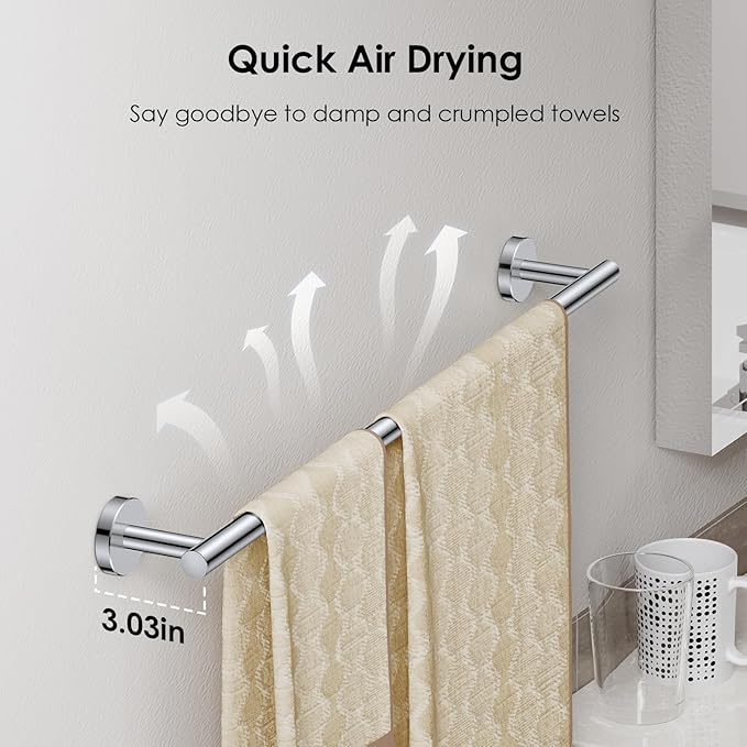 FORIOUS Towel Bar Wall Mounted, Stainless Steel Towel Racks for Bathroom, Includes Wall Mounting Hardware (Chrome, 26 Inch)