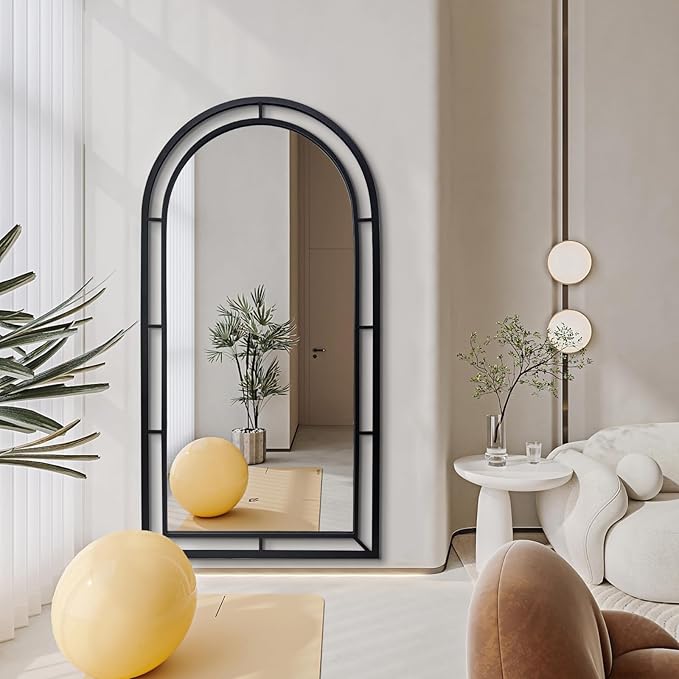 WAMIRRO 28"X53"Window Arched Black Full Length Mirror,Wall Mirror Decorative Black Window Pane Mirror Decor for Wall/Fireplace/Entryway/Hallway/Living Room/Bathroom