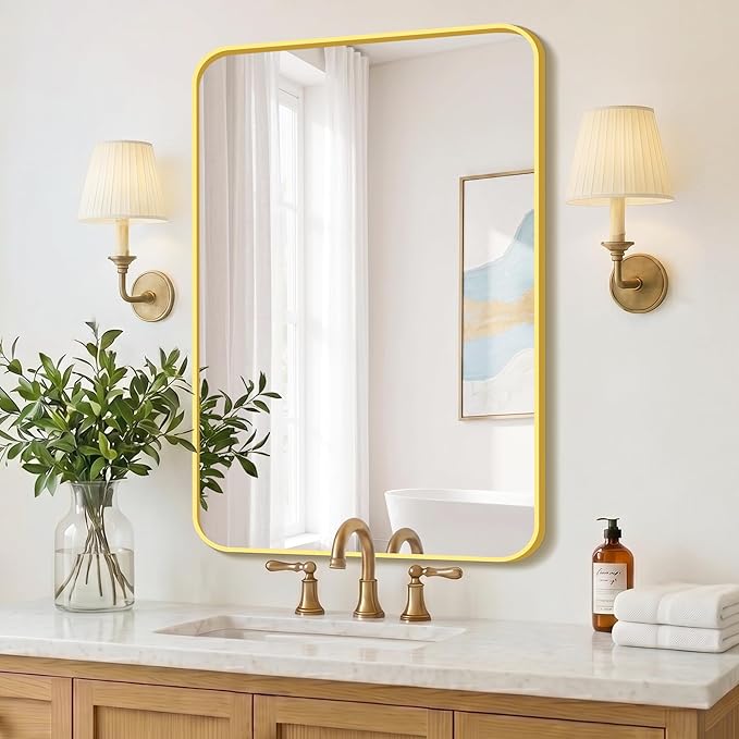 FICTOR Bathroom Mirror, 36"x24"Gold Framed Vanity Mirror for Wall, Shatterproof &Anti-Rust Bathroom Mirrors for Over Sink, Bedroom, Living Room, Entryway, Vertical/Horizontal Mount