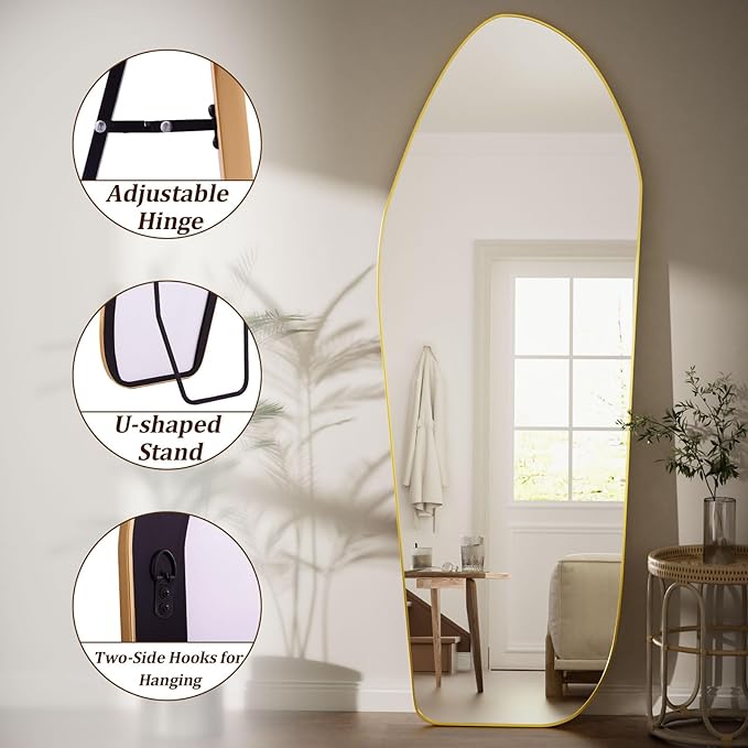 Full Length Mirror - 69"x25" Irregular Diamond Shaped Floor Mirror Aluminum Frame Floor Mirror Full Length for Bedroom Living Room Cloakroom Decor Gold