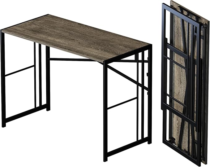 Lutown-Teen 40 inch Folding Desk, Writing Gaming Computer Camping Desk, No Assembly Required Home Office Table, Black Oak