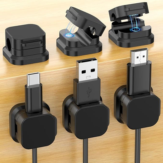 6Pack Magnetic Cable Clips Holder, Cord Organizer for Desk, Strong Adhesive Desk Cable Management for Phone Charger, Computer, Home, Office, Car (Black)