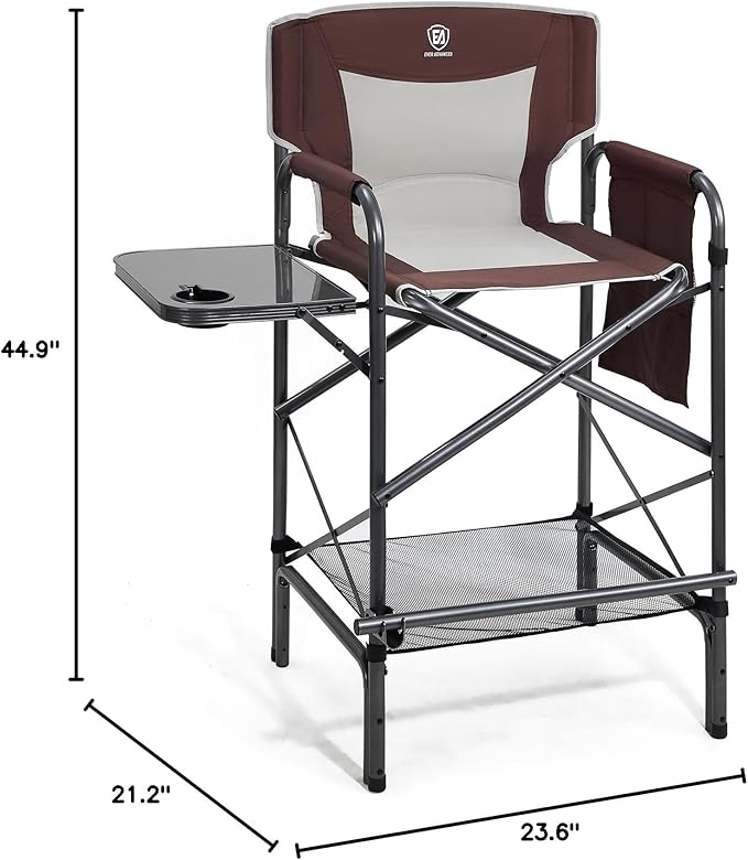EVER ADVANCED 30.7" Seat Height Directors Chair for Makeup Artist with Side Table Easy Get in Out for Elderly Tall Camping Chair Supports 350lbs Red
