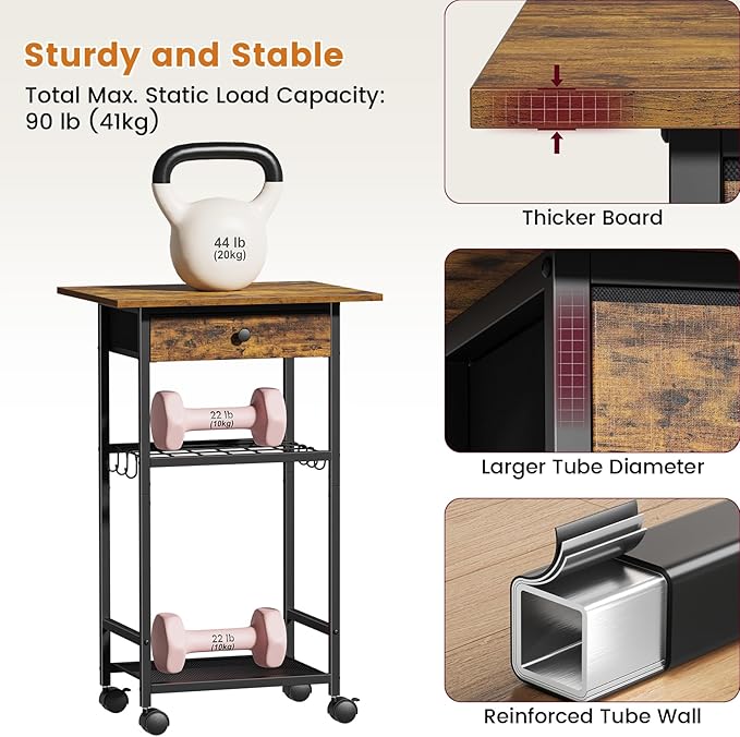 Microwave Cart, 4-Tier Microwave Stand with Adjustable Shelf, Kitchen Storage Cart on Wheels, Coffee Bar Cart Shelf for Living Room, Kitchen Island, Office, Balcony, Rustic Brown