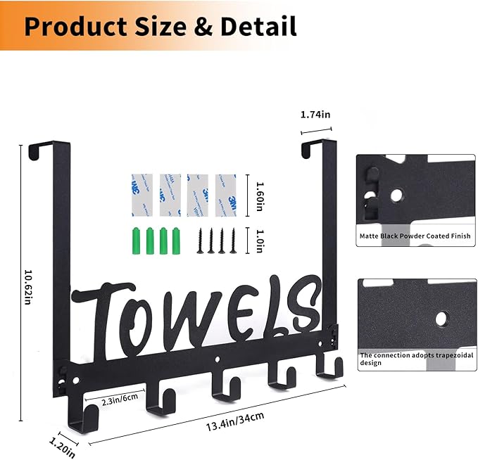 Gohiuo Over the Door Hook, Towel Holder Towel Hook for Bathroom, Towel Hanger Door Rack with 5 Coat Hooks, Over the Door Hanger Towel Rack for Bathroom, Bedroom Towels Coats(Pink)