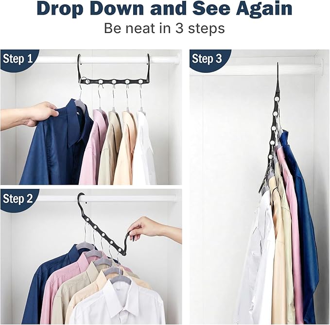 HOUSE DAY 10 Pack Closet Organizers and Storage with 5 Holes for Cascading, Multipurpose, Space Saving Hanger Organizer, Closer Organizer for Closet Organization, Dorm Room Essentials - Dark Black