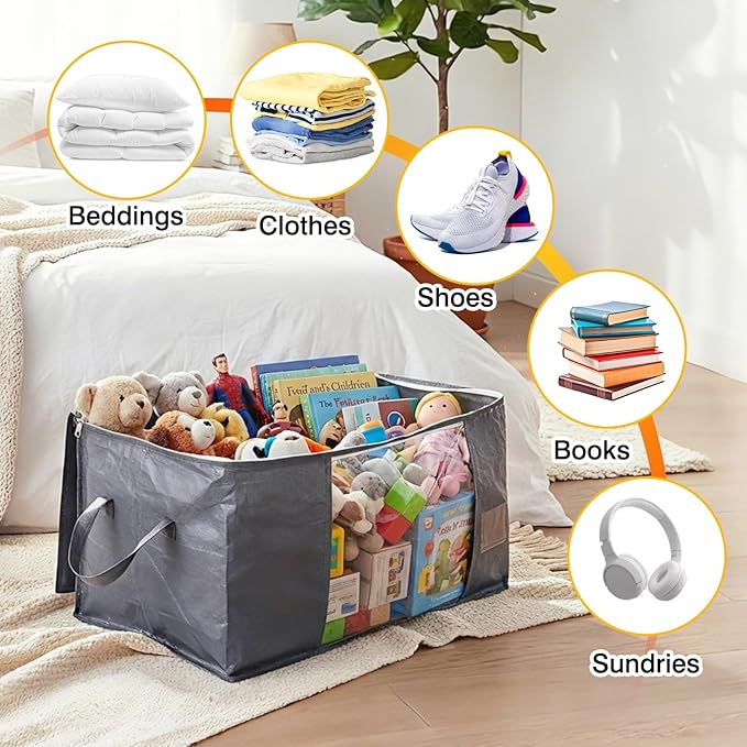 YGEOMER Bedding Storage 90L Blanket Storage Bags 6 Pack Large Foldable Heavy Duty Clothes Containers for Closet, Clothing, Comforters, Bedding, Bed Sheets, Pillows and Toys Organizers