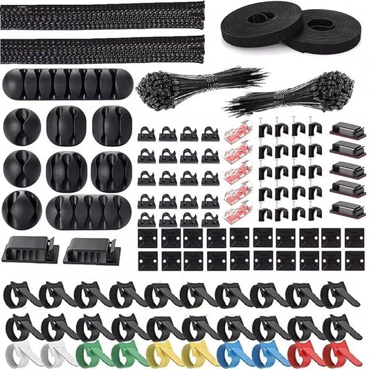 315-Piece Cable Organizer Kit with Clips, Sleeves, Zip Ties and Adhesive Holders for Desk, Home Office and Car Wire Management