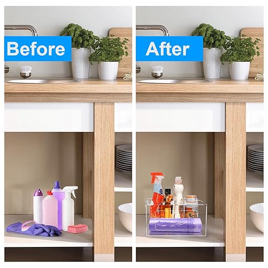Acrylic Trash Bag Dispenser Holder, 2 in 1 Garbage Bag Roll Holder Under Sink, Standard Grocery Bags Storage Container with Lid, Laundry Storage Organizer Bin for Kitchen, Bathroom, Pantry