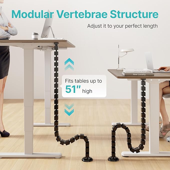PEGZONE Under Desk Cable Management Spine – Flexible Cable Snake Organizer for Standing Desk, Tool-Free Magnetic Vertebrae Wire Management for 0.4"-2" Table, Black