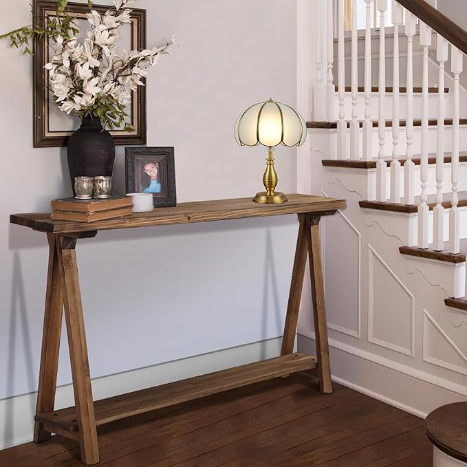 Farmhouse Console Tables for Living Room, 43.3" Solid Wood 2-Tier Sofa Table, Rustic Hallway Table for Entryway, Natural