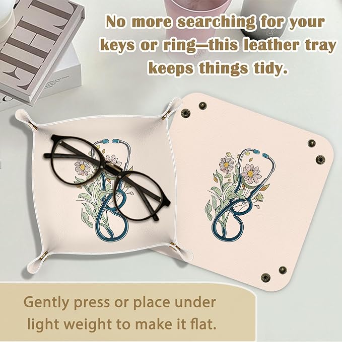 Nurse Graduation Gifts,Nurse Gifts for Women,Nursing Appreciation Gift Student or Practitioner, Valet Tray PU Leather Catchall Tray,Jewelry, Keys,and Accessories Organizer 7.87x7.87