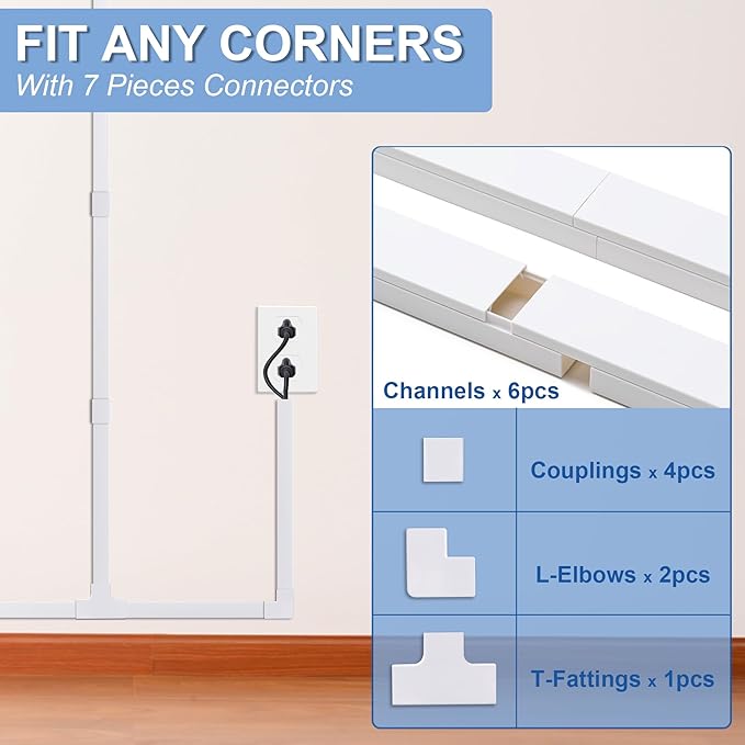 94.5in Cord Hider Kit, Cord Covers for Wires on Wall, Cable Hider Cord Organizer, Wire Hiders for TV on Wall, Cord Concealer, Cable Cover Wall Wire Management, 6X L15.7 W0.96 H0.58in, White