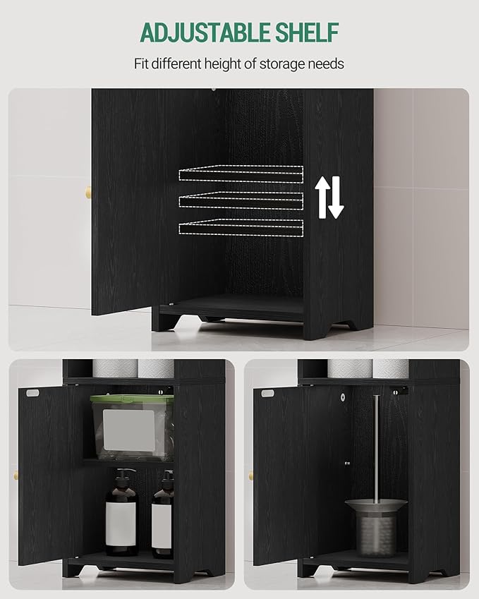 Hzuaneri Bathroom Storage Cabinet, Corner Floor Cabinet with Doors and Adjustable Shelf, Narrow Toilet Paper Cabinets, Bathroom Organizer for Small Spaces, Black BC29704X