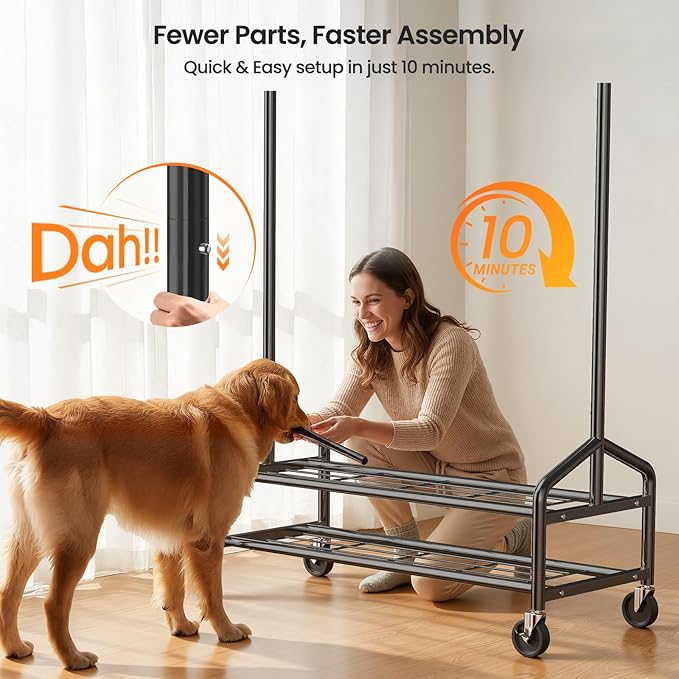 Heavy Duty Clothes Rack, Rolling Clothing Rack Load 650 LBS for Hanging Clothes with 2 Sturdy Shelves, Metal Garment Rack with Wheels for Bedroom, Laundry Room, Retail Store, Black