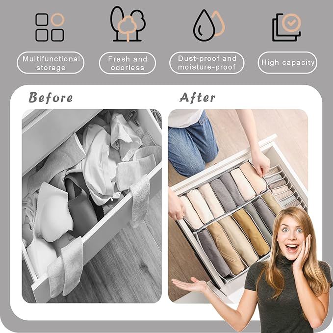 9 Pack Wardrobe Clothes Organizer for Drawers, Foldable Clothes Drawer Mesh Separation Box, Drawer Dividers for Clothes Pants Jeans T Shirt (2Jeans+2Bra+(Legging+Shirt+Panties+Sock)*1)
