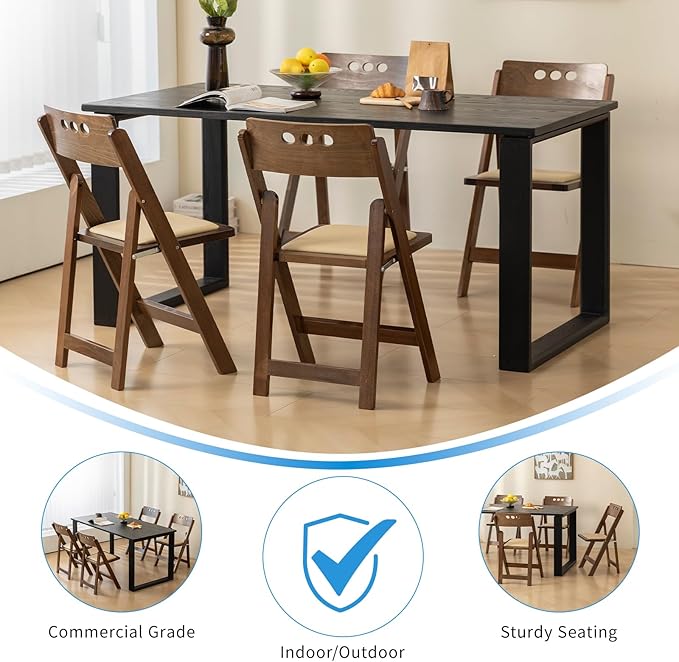 Wooden Folding Chair with Soft Cushion, Simple and Stylish, Comfortable and Durable, Suitable for Weddings, banquets and Events,no Assembly Required,Round Hole Fruitwood, Set of 2