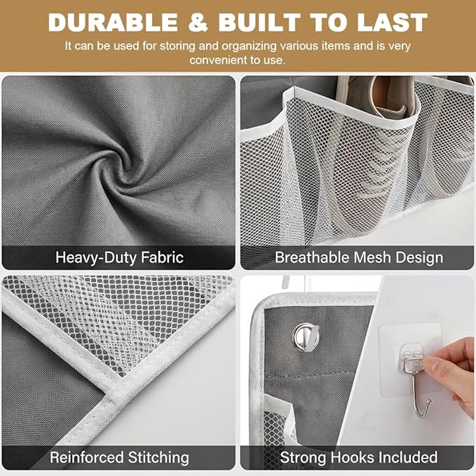 2 PCS RV Shoe Storage Organizer with 16 Pockets, Wall Hanging Pocket Organizer for Camper Bedside Closet Entryway, Space Saving Wall Hanging Includes 8 Hooks & 8 Adhesive Pads