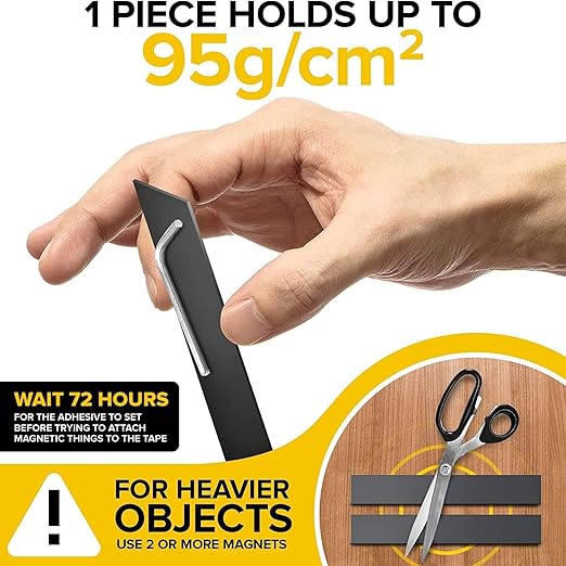 Magnetic Strips with Adhesive Backing - Magnetic Tape for Crafts - Tool and Knife Magnet Strips for Kitchen, Garage and Garden - Adhesive Magnetic Tool Holder Strip for Wall (6 Pieces, 6" x 1")