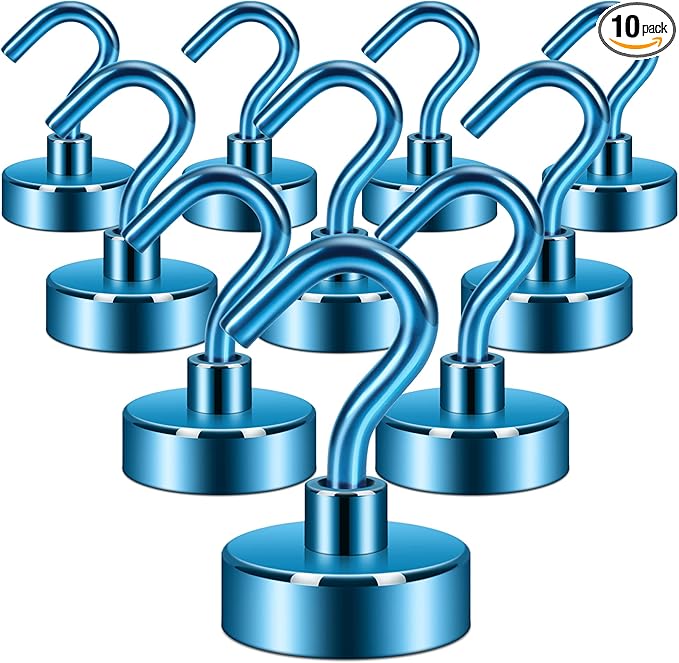 Neosmuk Magnetic Hooks, Heavy Duty 40lb+ Strong Magnet Hook for Cruise Cabins, Cruise Essentials 2026 for Hanging, Metal Wall Refrigerator Hangers (Blue, 10 Pack)